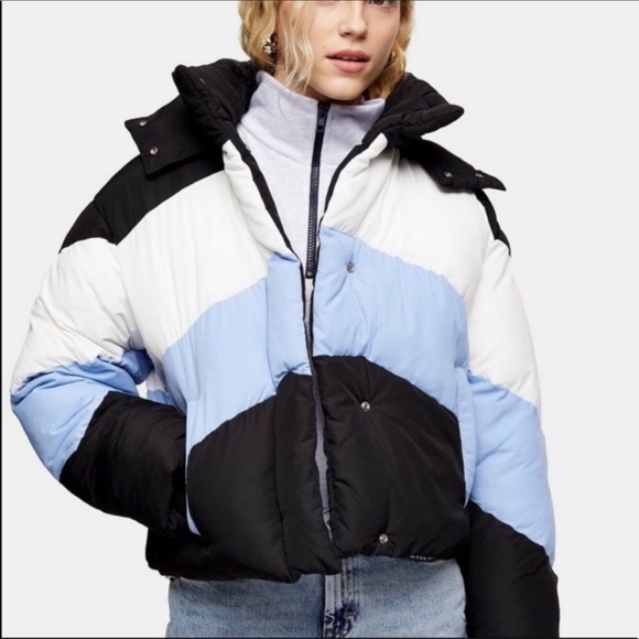 TopShop Colorblock Puffer Jacket Stripe Coat NWT - Picture 3 of 7